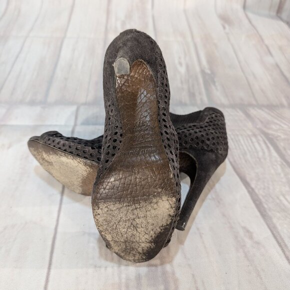 Pedro Garcia Perforated Suede Peep Toe Ankle Boots Size 37.5 - Picture 7 of 10